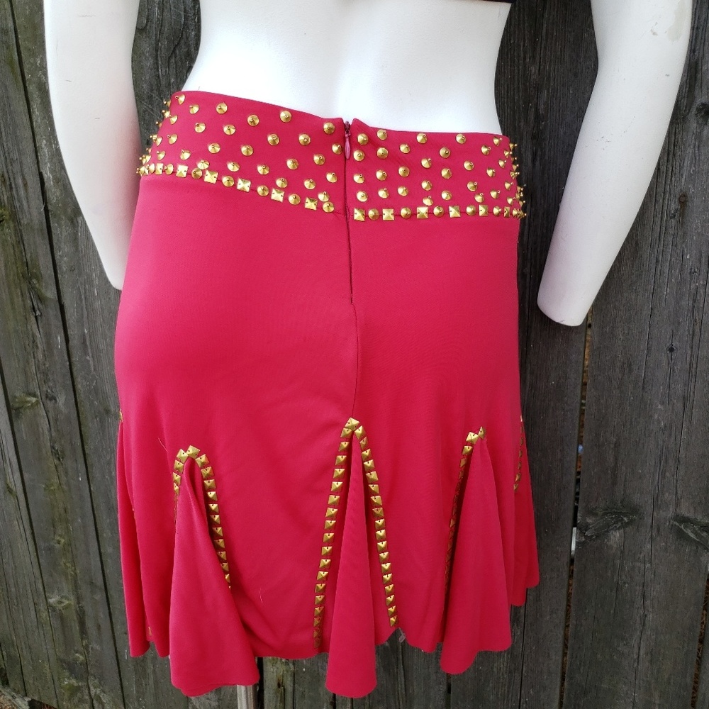 Punk Hippy Skirt S/M Pink Goldtone Studded Skirt